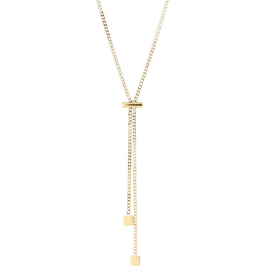 Gold necklace with a pendant on a white background