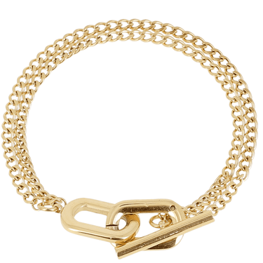 Gold chain bracelet with a clasp on a white background