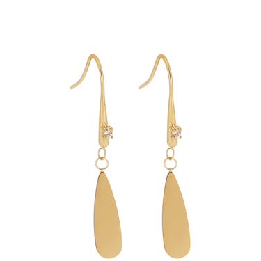 Gold teardrop earrings on a white background