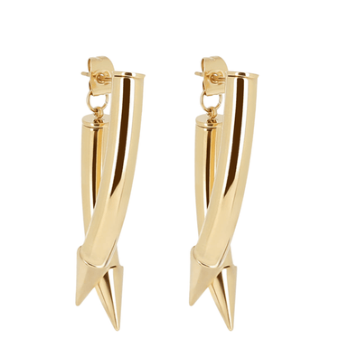 Gold spike earrings on a white background