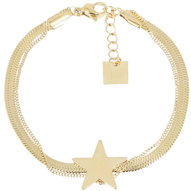 Gold bracelet with star charm on a white background