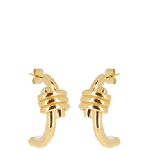 Gold hoop earrings on a white background