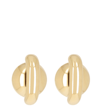 Gold hoop earrings on a white background
