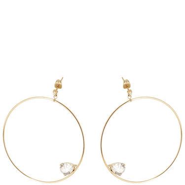 Gold hoop earrings with clear gemstones on a white background