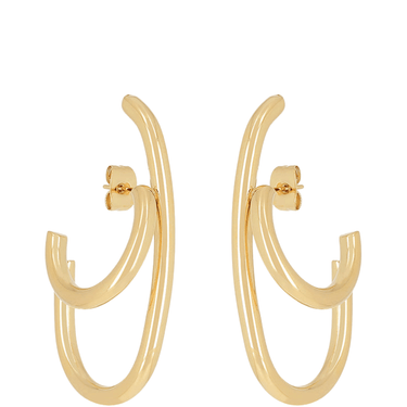 Gold hoop earrings on a white background