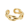 A polished gold chain-link ring with a wide, chunky design, shown on a light gray background.