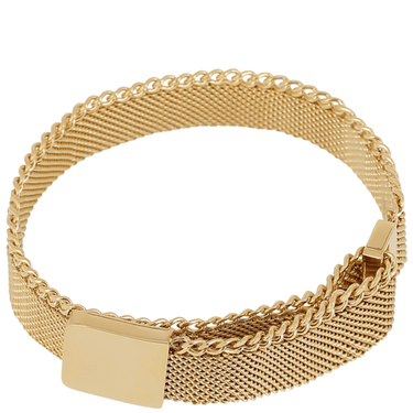 Gold mesh bracelet on a white background