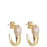 Gold hoop earrings with clear gemstones on a white background