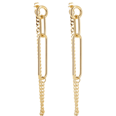 Gold chain earrings on a white background