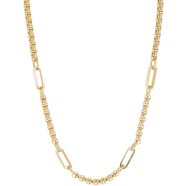 Gold chain necklace on a white background