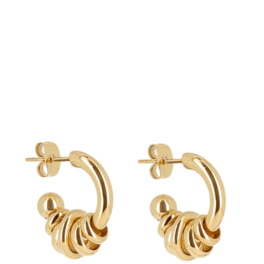 Gold hoop earrings on a white background