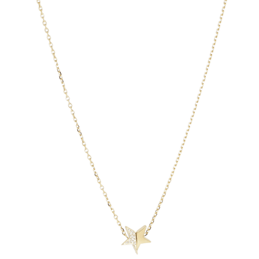Gold star-shaped pendant necklace on a white background