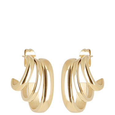 Gold hoop earrings on a white background