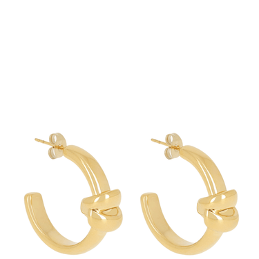 Gold hoop earrings on a white background