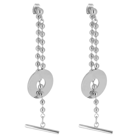 ZAG Silver Bead Long T Bar Earrings