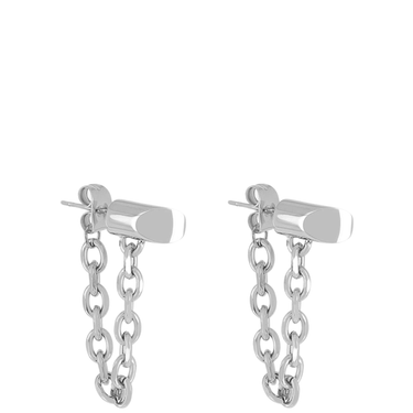 Pair of silver chain earrings on a white background