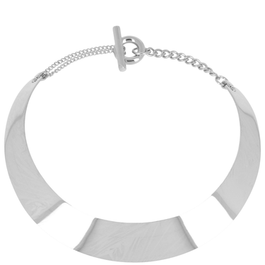 Silver necklace with a bow-shaped pendant on a white background