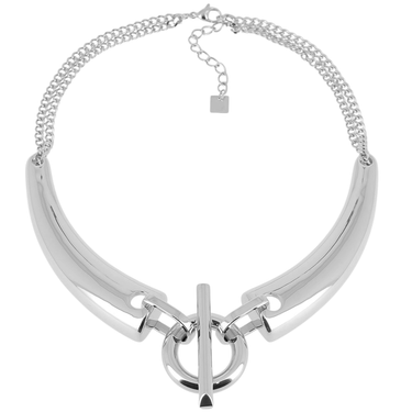 Silver necklace with a clasp on a white background