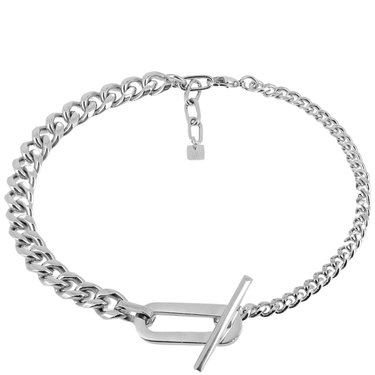 Silver chain bracelet with a clasp on a white background