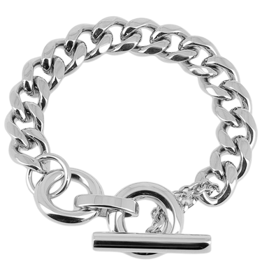 Silver chain bracelet with a clasp on a white background