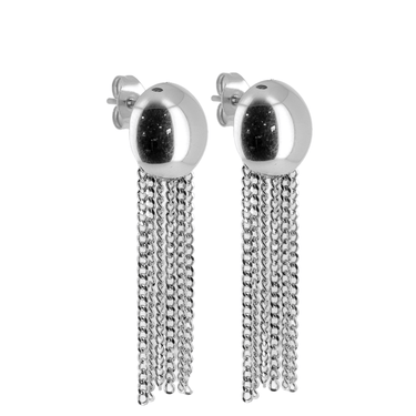 Silver chain earrings on a white background