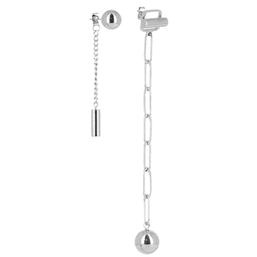 Silver chain with spherical ends on a white background