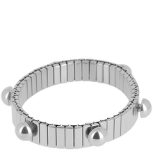 Silver bracelet with a unique design on a white background