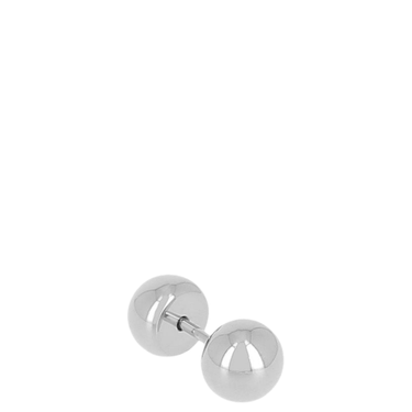 Pair of silver ball earrings on a white background