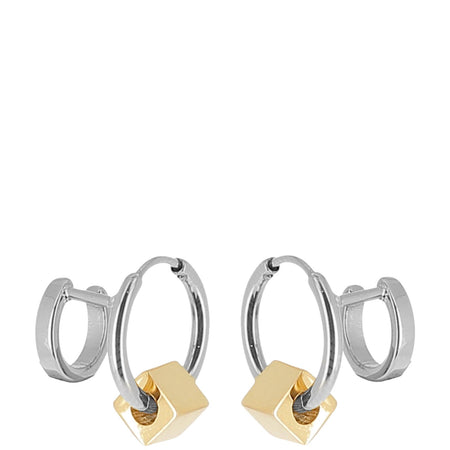 ZAG Sivler Double Tiny Hoop Earrings - Gold Cube