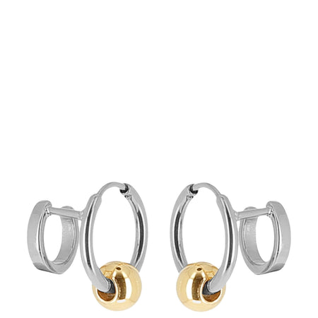 ZAG Sivler Double Tiny Hoop Earrings - Gold Ball