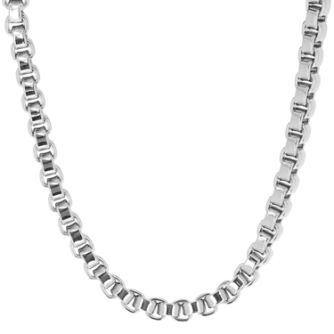 Silver chain necklace on a white background