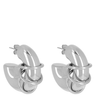 Pair of silver hoop earrings on a white background