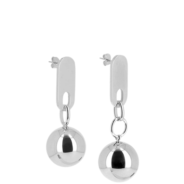Silver earrings with circular designs on a white background