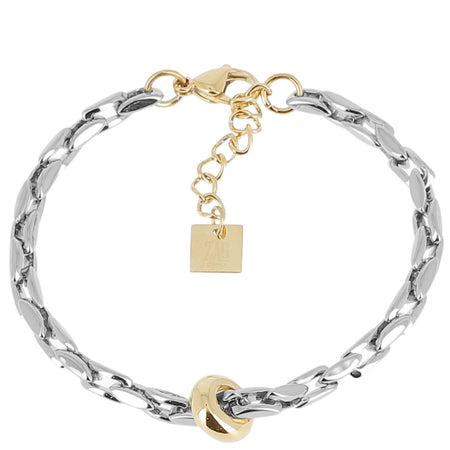 ZAG Silver Oval Link Single Gold Bead Bracelet