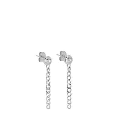 Silver chain earrings on a white background
