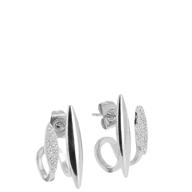 ZAG Silver Small Oval Front Double Hoop Earrings