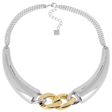 Necklace with silver and gold links on a white background