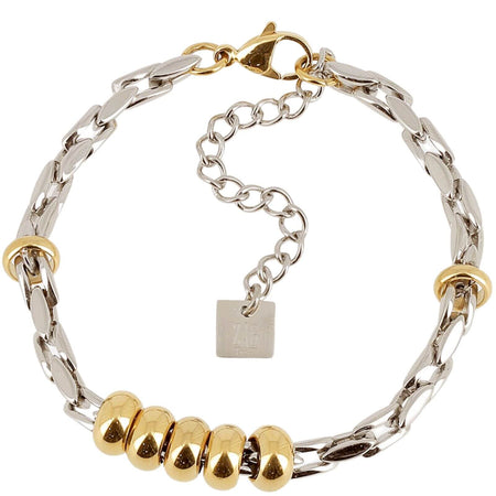 ZAG Two Tone Oval Link Fat Bead Bracelet