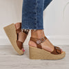 Oh My Sandals Thick Buckle Strap Wedge Sandals - Tan