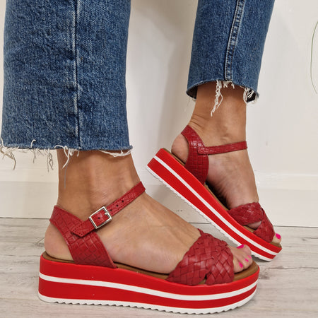 Oh My Sandals Ankle Strap Sandals - Red