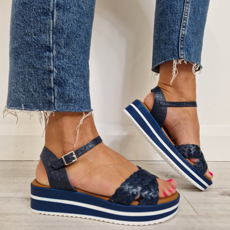 Oh My Sandals Ankle Strap Sandals - Navy Blue