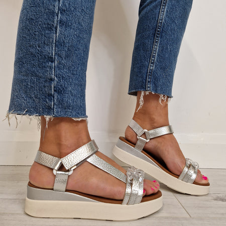 Oh My Sandals Curb Chain Sandals - Silver