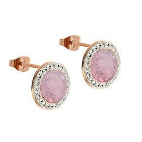 Qudo Tondo Deluxe Rose Gold Earrings - Rose Water Opal