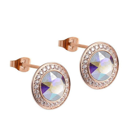 Qudo Tondo Deluxe Rose Gold Earrings - Crystal Aurora Boreale