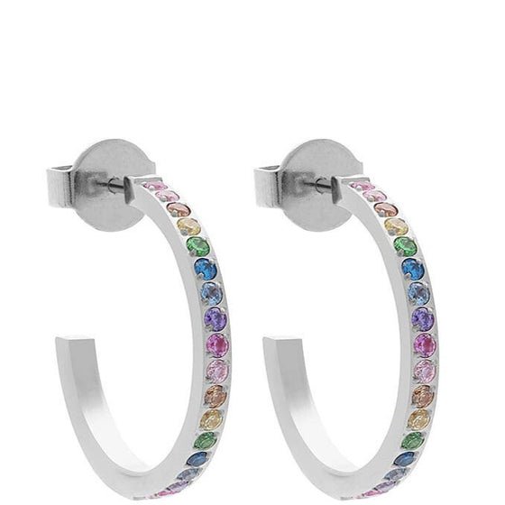 Qudo Rainbow Thin Hoop Earrings - Silver