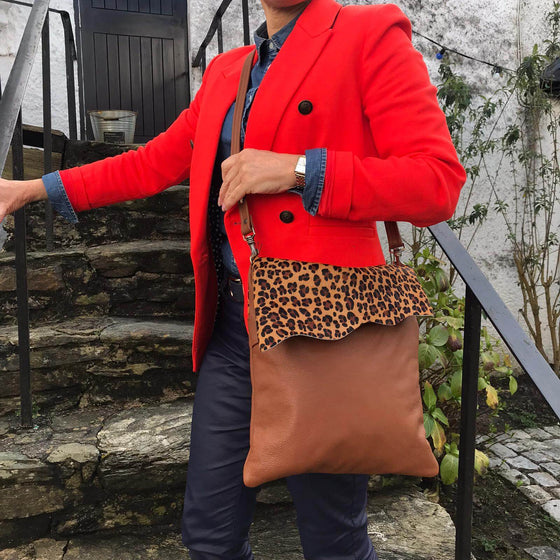 Owen Barry Stevie Mini Leopard on Tan Leather Handbag