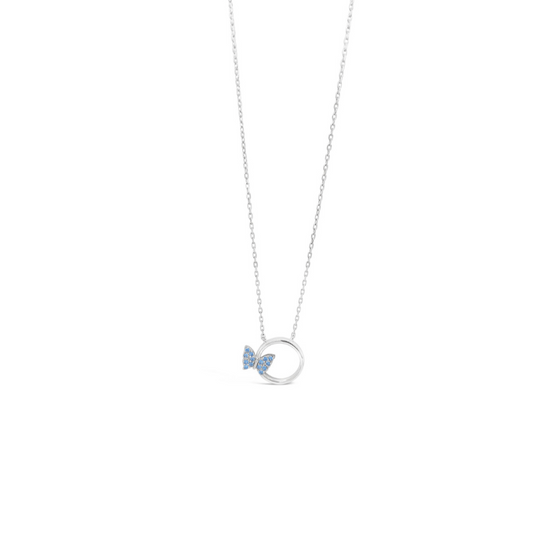 Absolute Kids Silver Crystal Butterfly Necklace - Aqua