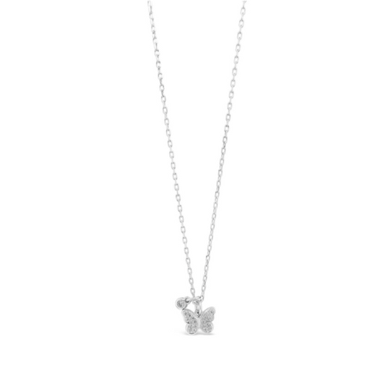 Absolute Kids Silver Crystal Butterfly with charm Necklace - Clear