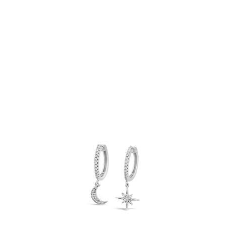 Absolute Silver Hoop Earrings - Moon & Star Charm