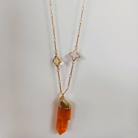 Angela D'Arcy Crystal Pendant Necklace - Crushed Orange Agate